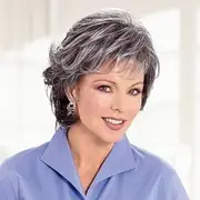 Short wave elf cut layered wig with bangs (Grey, 6 INCH)