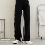 【CODIBOOK】韓國 CCOMENG 側配色線條水洗寬版牛仔長褲［現貨-黑丹寧L］牛仔褲 女裝