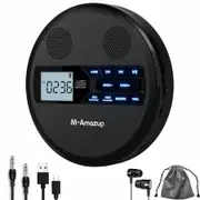 Rechargeable Portable CD Player with Dual Speakers and Anti Skip,CD,Dual Bluetooth,FM Transmission,USB,AUX,LCD Display,Backlit Button,Repeat-Black