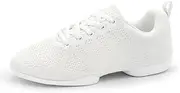 [Anna Kern] Suny Women's Dance Trainers 160 Bold - Knit White - Normal Width - 1 cm Sneaker Heel - Split PU Sole