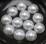 50 Pure White Half Pearl Bead 14mm Flat Back Semicircle Scrapbooking