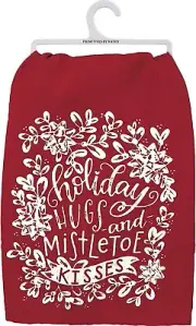 Primitives Kathy Flour Sack Dish Towel Christmas Holiday Hugs Mistletoe Kisses
