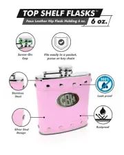 6 oz Pink Hip Flask with Studded Stainless Steel