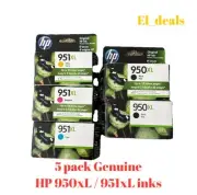 5 Pack Set OEM HP 950XL Black 951XL Color Ink Cartridge 950 951 XL Exp 2023