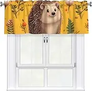 LHBWCVN Hedgehog Valances for Windows, Rod Pocket Window Treatment Drapes Farmhouse Kitchen Curtains Short Blackout Window Curtains for Living Room Bedroom Decor 54x18 Inch