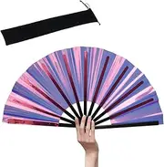 HeyToo Large Shining Rave Folding Hand Fan Clack Handheld Fan for Party Night Club Festival Halloween Outfit Accessories 13inch Purple