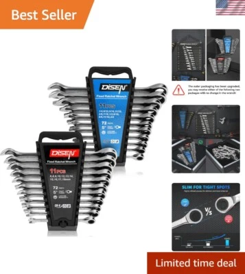 22 pcs Ratcheting Wrench Set Chrome Vanadium SAE Metric Combination Auto Repair
