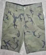 Volcom Vmonty Shorts Green Camo Chino Flat Front Size 28 Pockets Stretch NWT