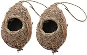 GREENADSCAPE 2Pcs Hanging Bird Nest Woven Birdhouse Pendant for Garden Rustic Style Bird Hut for Balcony Durable Safe Material Present and Nature Enthusiasts