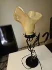 Art Deco Stl Handmade Wrought Iron Table Lamp Blown Glass Shades Amber Color