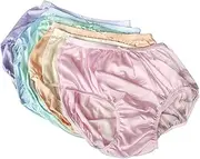 [Littledream] 6 Pcs Vintage Plus Size 3XL Sheer Transparent Silk Nylon Panties Men Womens Full Cut Briefs Knicker Underwear Hips 44"-54" High Waist Granny Brief Mushroom Gusset, Yellow, Light Green, Light Blue, Light Purple, Pink, Old Rose, 3X-Large