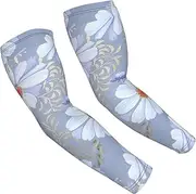 [FSCEV] Daisy Blue. Sun Protection Arm Sleeves Outdoor Essentials Cooling Compression Golf Hiking Cycling