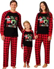 [Naiyafly] Family Matching Christmas Pyjamas Set Cute Reindeer Snow Plaid Pants Pajama Sleepwear for Adult Men Women Kids Couple Pjs, Red, S