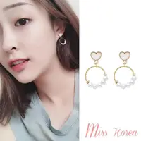 在飛比找momo購物網優惠-【MISS KOREA】韓國設計甜美愛心滴釉珍珠圈圈夾式耳環
