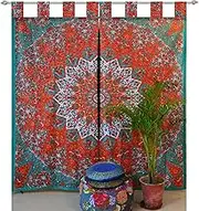 Indian Mandala Curtain Gypsy Bohemian Handmade tie dye Curtains Include 2 Panel Set Mandala Curtain Tapestry Drapes Valances Window Treatment Curtain, Tab Top Curtain -Yellow and Green, Large
