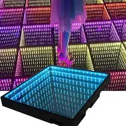 3D RGB Infinity Mirror Tunnel Light for Stage Floor, 20Pcs LED Dance Floor Tile with Tempered Glass Panel, Flight Case, DMX Controller & Power Supply, Nightclub Disco Lighting for Events