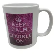 Keep Calm And Sparkle On Coffee Mug White Purple Crown NEW Ceramic Cup