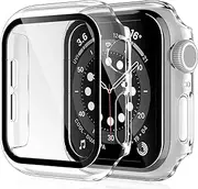 Compatible for Apple Watch Series 7 45mm Case with Screen Protector Ultra-Thin All Around Protective Touch Sensitive Glass Screen Cover for iWatch 7 (CLEAR)
