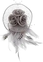 [NOLITOY] Fascinator Hats: Women Flower Bridal Hair Clip - Wedding Brooch Corsage Mesh Floral Hairpin - Tea Party Formal Headwear for Girls Fancy Dress Grey