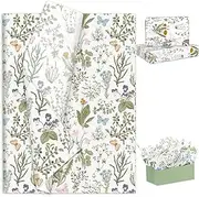JarThenaAMCS 100 Sheets Vintage Wildflower Tissue Paper Wild Floral Art Tissue Spring Wrapping Paper for Birthday Wedding DIY Crafts Gift Packing, 19.7 x 13.8 Inch, JT1622