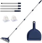 Magic Broom Sweeper, Household Silicone Broom, Multifunction Squeegee and Fixed Scraper, Magic Broom with Extra-Long Adjustable Aluminum Handle for Floor, Glass, and Tile (Blue)