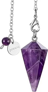 [JADENOVA] Pendulum Crystal Natural Amethyst Healing Pendant Necklace for Women Divination Dowsing (Crystal with 2 chains)