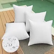 QSWRD 16 x 16 Outdoor Pillow Inserts Pack of 4 Small Throw Pillow Inserts Waterproof Patio Furniture Pillows Decorative Porch Couch Pillows Premium White Square Sofa Cushion Sham Stuffer