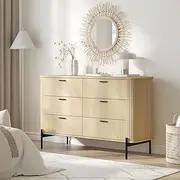 Merryluk 6-Drawer Tallboy Dresser – Fluted Oak Chest of Drawers for Bedroom, Entryway, Hallway, or Living Room Storage