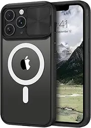 VENINGO iPhone 13 Pro Case, Magnetic Case with Slide Camera Cover, Compatible with Magsafe Military Grade Drop Protection Anti-Slip Buffer Frosted Texture Cover for iPhone 13 Pro 6.1 inch, Black