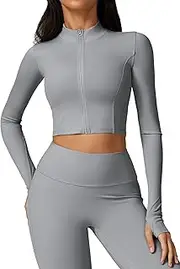 [KEOYA] Women's High Waist Yoga Sports Jacket Long Sleeves Full Zip Athletic Workout Running Jacket Slim Fit Crop Top S-XL
