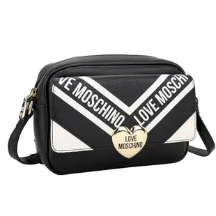 LOVE MOSCHINO 愛心釦翻蓋牛皮斜背相機包(黑色)