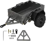 FLEXMAN RC Car Trailer, Aluminum Alloy Trailer with Towing Hitch Antislip Rubber Tire Accessories Wrench for Traxxas 1/18 RC Car (Ti)