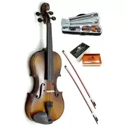 New 3/4 Solid Wood Violin w Case (blk), 2 Brazilwood Bows & Rosin