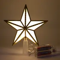 在飛比找蝦皮購物優惠-聖誕產品聖誕樹白色五角星led帶燈樹頂星星金色USB電池盒二