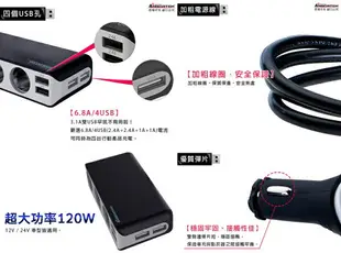 權世界@汽車用品 酷電大師 3孔+ 6.8A 4USB 開關點煙器延長線式電源插座擴充器車充 ABT-E054