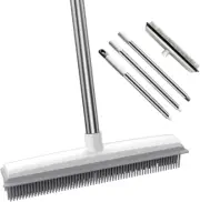 Rubber Broom with Built in Squeegee for Pet Hair Remove Soft Bristle Rubber Swee