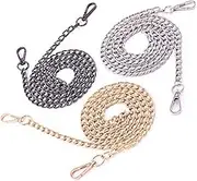 Swpeet 3Pcs Luxury Fashion 47 Inche Replacement Flat Chain Strap with Buckles Set, Perfect for DIY Metal Shoulder Cross Body Bag Hand Bag Purse Replacement （ Gold + Silver+ Gun-Black)