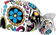 [WOSHJIUK] Working Hat 2 Pack Scrub Caps for Women,Ethnic Style Sugar Skull,Tie Back Cap Adjustable Scrub Hat
