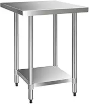 Cefito 760x760mm Stainless Steel Kitchen Bench, Island Cart Work Table, Commercial 430 Food Grade Restaurant Prep Storage with 2-Layers Shelf Countertop