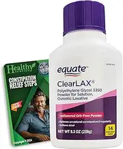 Healthy Surplus Equate ClearLAX Unflavored Powder 8.2 OZ / 236g and Vital Volumes Constipation Tips Card Bundle