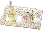 Feyarl Crystal Perfume Tray Gold Mirror Tray Rectangle Decorative Trays Jewelry Trinket Cosmetic Organizer Trays for Dresser Home