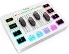 Audio Mixer, Gaming Streaming PC Mixer with Slider Fader, XLR Microphone Interfa