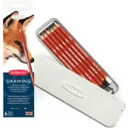 NEW Derwent Drawing Colour Pencils Tin 6 Set Coloured