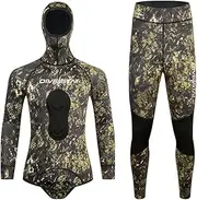 1.5MM Neoprene Spearfishing Wetsuit with Hooded, 2 Pieces Camouflage Hunting Diving Suit for Cool Water Freediving Snorkeling