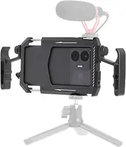 Universal Smartphone Video Rig, Universal Phone Cage with Cold Shoe Mount, 2 Handles, Port, Smartphone Video Rig for Live Streaming