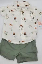 Just One You by carter's 2Pc Button Front Jungle Print Top and Olive Short 6M