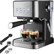 Espresso Machine, Stainless Steel Espresso Maker with Milk Frother, Two-in-One Filter Holder and 1.5 L Removable Water Tank, Intelligent Temperature Control with for Latte, Cappuccino, Machiato，20 Ba