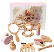 Makeup Sets Wood - Portable Travel Playset | Suitable Pretend Makeup | Wooden Toys Princess | Hair Dryer Mirror | Makeup Kit | Wooden Play Dress Up Kit for Toddler Girls with Styling Tools