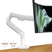 Ergounion Ultrawide Single Monitor Mount, Adjustable Gas Spring Monitor Arm for 17 to 49 inch Screens, 75/100 Vesa Mount with C-Clamp and Grommet Base, White