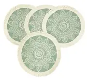 Unique Dream Catcher Fringe Cotton Placemats 14-inch Round, Set of 4 - Green